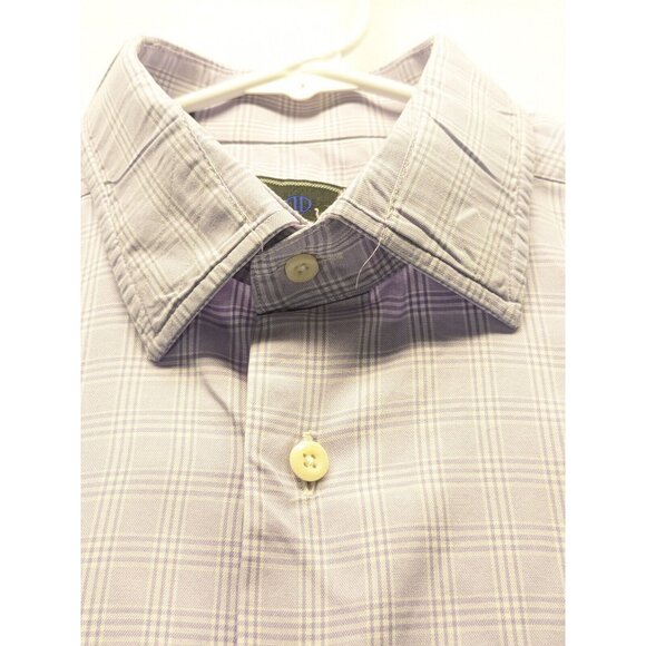 David Donahue Long Sleeve Purple Check Button Up Mens Dress Shirt 16 32/33 XL - Picture 6 of 10